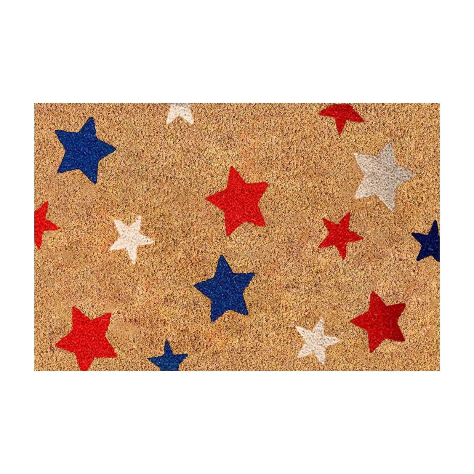 1PC Spring Patriotic Natural Coir Door Mat 4th of July Red Blue White ...