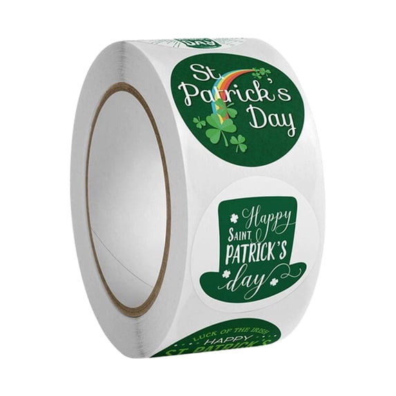 1PC St Patricks Day Roll Stickers, Green Shamrock Round Sticker, Happy St. Patrick 's Day Design Envelope Stickers, Self-Adhesive Irish Clover Label Seal Sticker for Holiday Gift Card Envelope