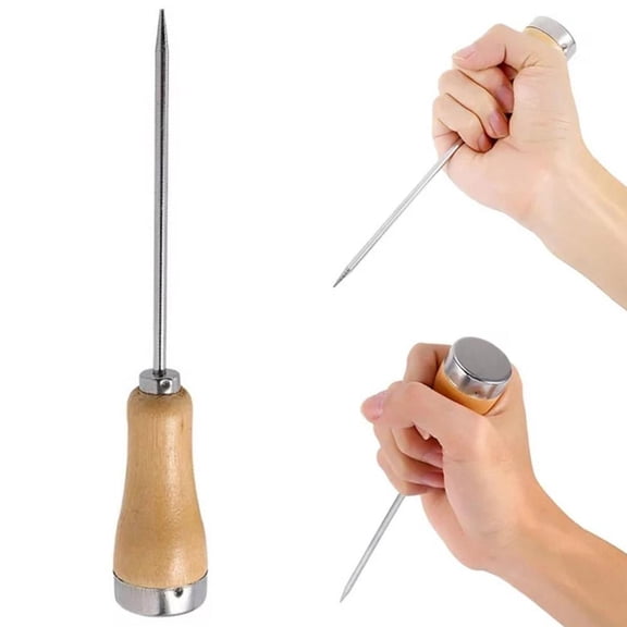1PC Stainless Steel Ice Pick with Wooden Handle, Ice Breaker Crusher Tool for Kitchen Bar, Rust-Resistant Steel Single-Prong Punch for Breaking Ice Cubes