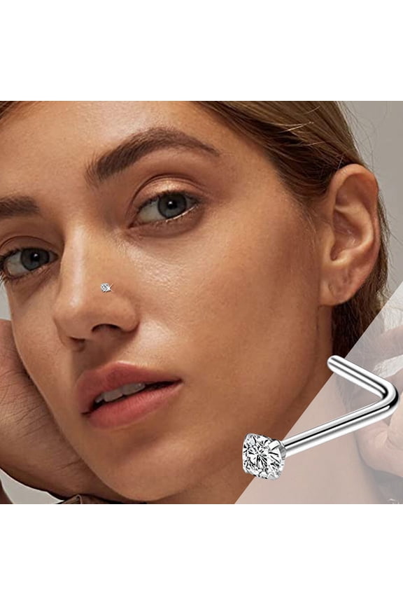 1PC Stainless Steel L Shape Nose Ring 3MM Crystal Round Nose Stud Nostril Body Piercing Jewelry