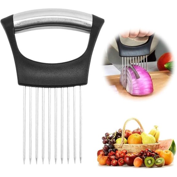 1PC Stainless Steel Onion Slice Holder Lemon Slicer - Multi-Functional Vegetable Cutter Kitchen Chopper for Meat Onion Potato Tomato