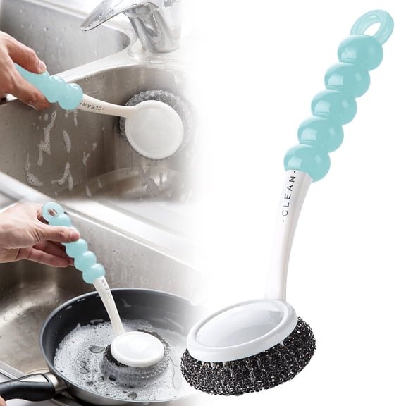 1PC Stainless Steel Scrubber Dish Brush with Handle, Kitchen Steel Wool Pot Scrubber Dish Scrub Brush, Steel Scrubbers for Cleaning Dishes Pots, Pans, Grills, Sinks, Dishwashing Supplies (B)