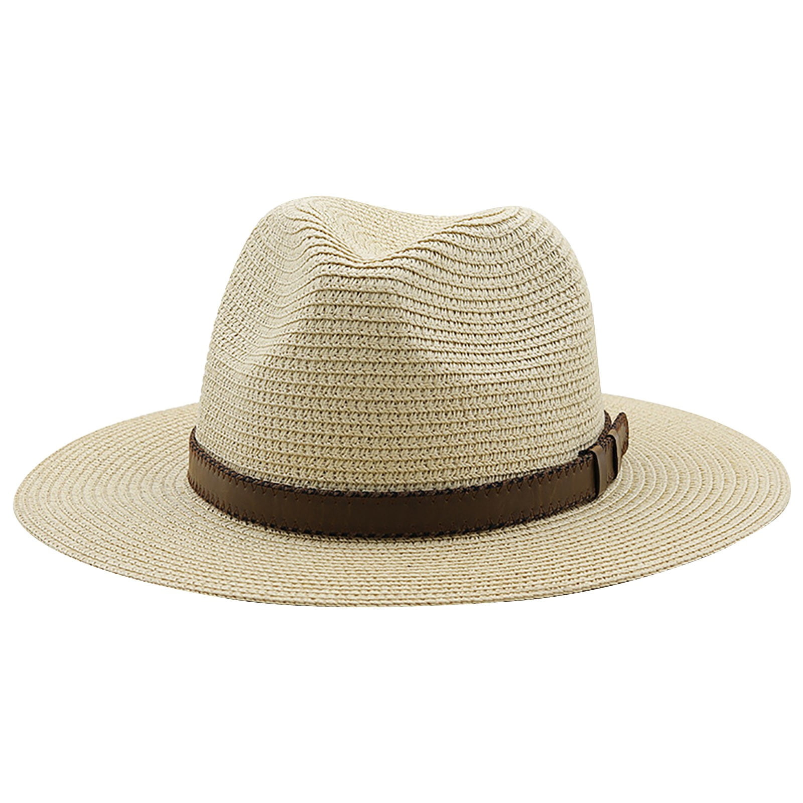1PC Straw Hat Beige Straw Panama Hat Brown Belt Accessories Bowler Hat
