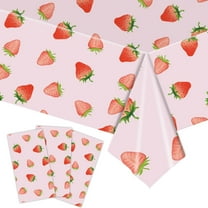 1PC Strawberry Theme Disposable Tablecloth, 54x108 inches Large Waterproof Oil-proof Plastic Tablecloth for Birthday Valentine's Christmas Party Supplies or Everyday Use