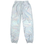 1PC Street Hip-hop Party Pants Sparkly Leisure Long Slacks Sports Leisure Female Trousers Stylish Female Loose Long Pants Breathable Long Trousers for Girl Women Wearing Size L Silver