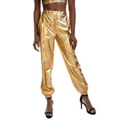 1PC Street Hip-hop Party Pants Sparkly Leisure Long Slacks Sports Leisure Female Trousers Stylish Female Loose Long Pants Breathable Long Trousers for Girl Women Wearing Size M Golden