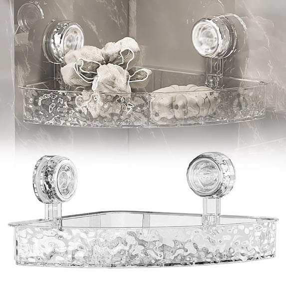 1PC Suction Cup Storage Holder for Shower,Corner Shower Caddy,Acrylic Bathroom Shelf Organizer,Floating Shower Tray Shelves,bathroom storage,Transparent