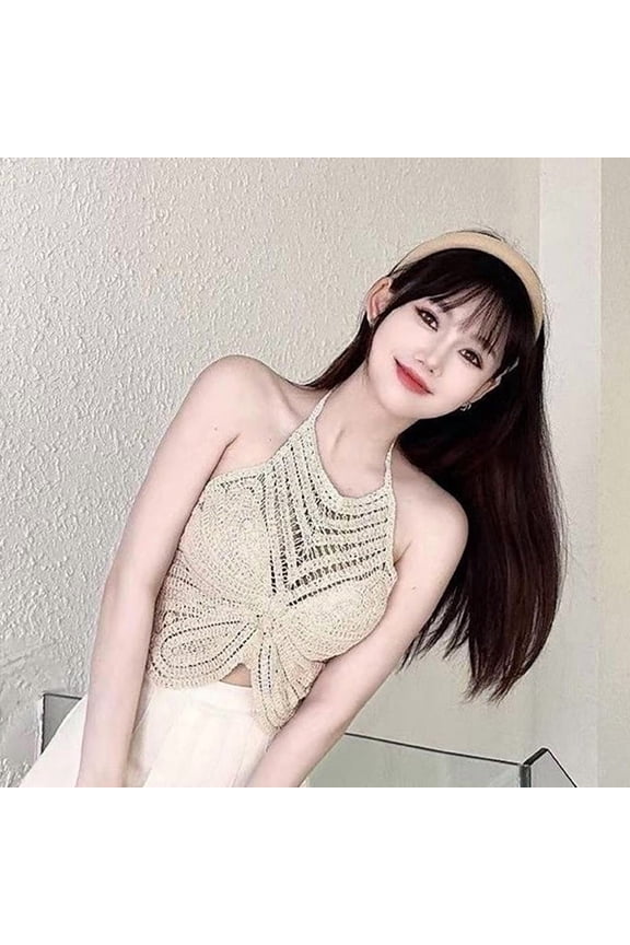 1PC Summer Bohemia Hollow Embroidered Halterneck Backless Sleeveless Knitted Camisole For Women 2026