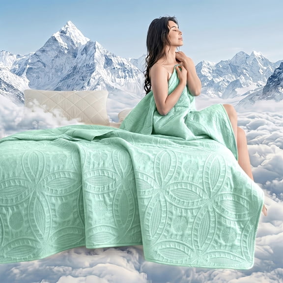 1PC Summer Cooling Blanket Nap Cover Blanket Coin Pattern Design Reversible Dual-side Use Soft and Skin-friendly Breathable Lightweight(Light Green,Small,110*160)