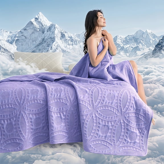 1PC Summer Cooling Blanket Nap Cover Blanket Coin Pattern Design Reversible Dual-side Use Soft and Skin-friendly Breathable Lightweight(Light Purple,Small,110*160)