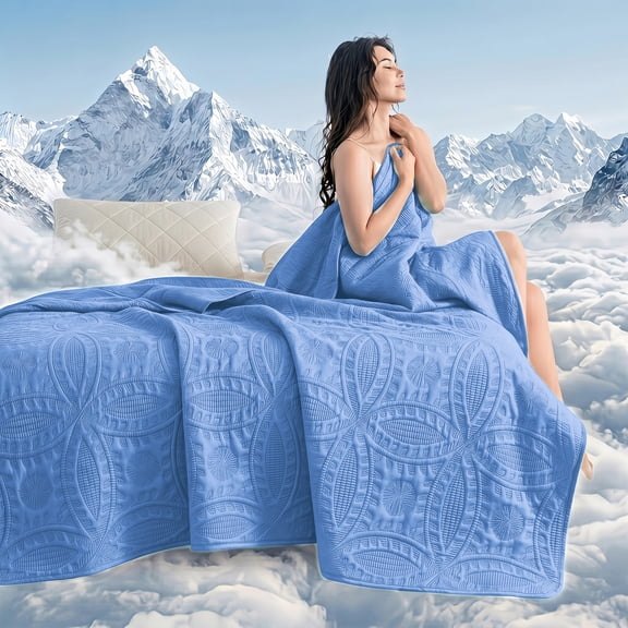 1PC Summer Cooling Blanket Nap Cover Blanket Coin Pattern Design Reversible Dual-side Use Soft and Skin-friendly Breathable Lightweight(Vibrant Blue,Small,110*160)