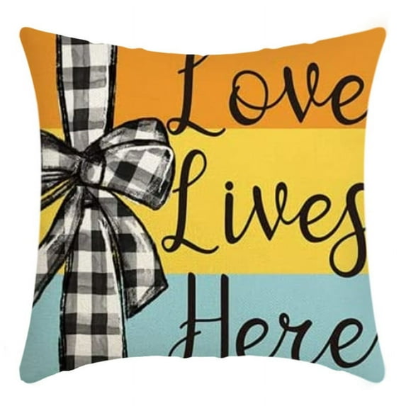 1PC Summer Sunflower Buffalo Plaid Bow Tie Throw Pillow Covers, 18 x 18 Inch Stripes Cushion Case for Sofa Couch