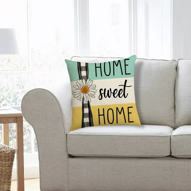 1PC Summer Sunflower Print Farmhouse Pillow Covers 18x18 Flower Grey