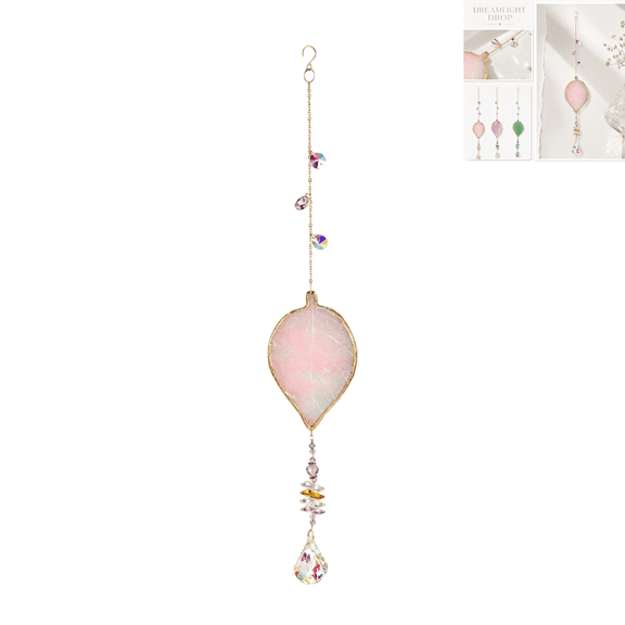 1PC Sun Catcher with Chain Crystal Suncatcher Rainbow Maker, Whimsical Stained Glass Leaf Decor, Crystal Charm for Indoor Wall and Auto Ornament Pink