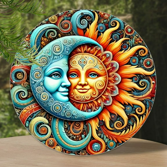1PC Sun and Moon Sign, Decorative Metal Plaque for Door, Wall, Home, Room, Farmhouse, Street, Store, Garage, Bar, Garden, Cafe Decor