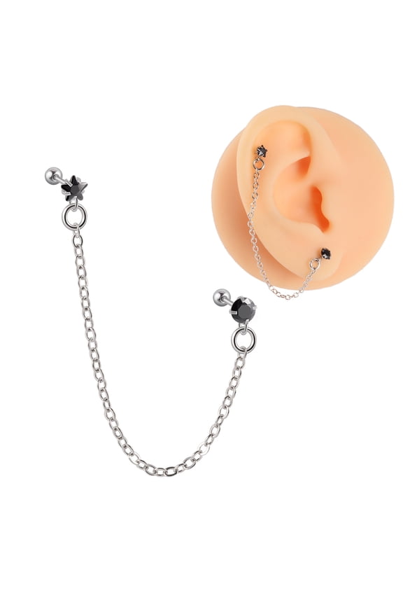 1PC Surgical Steel CZ Gem Ear Tragus Cartilage Piercing Zircon Dangle Chain Earring Conch Ear Stud Helix Piercing Body  Jewelry