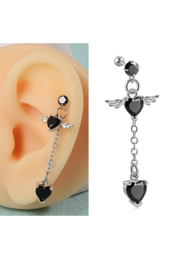 1PC Surgical Steel CZ Gem Ear Tragus Cartilage Piercing Zircon Dangle Chain Earring Conch Ear Stud Helix Piercing Body Jewelry