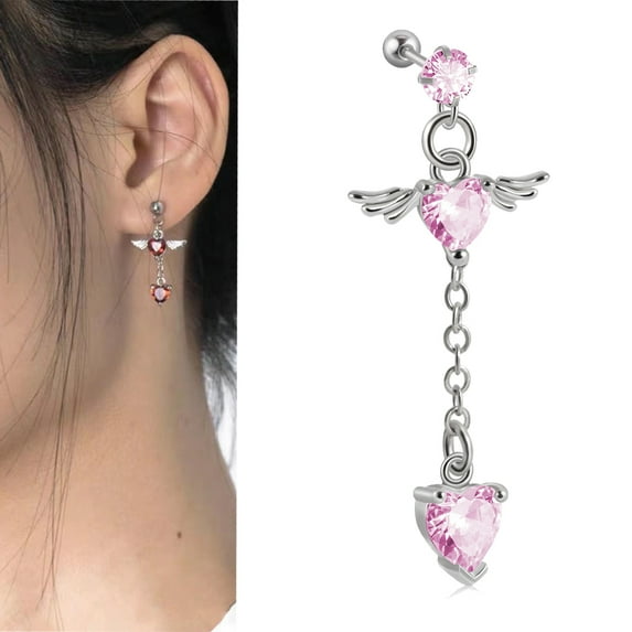 1PC Surgical Steel CZ Gem Ear Tragus Cartilage Piercing Zircon Dangle Chain Earring Conch Ear Stud Helix Piercing Body Jewelry