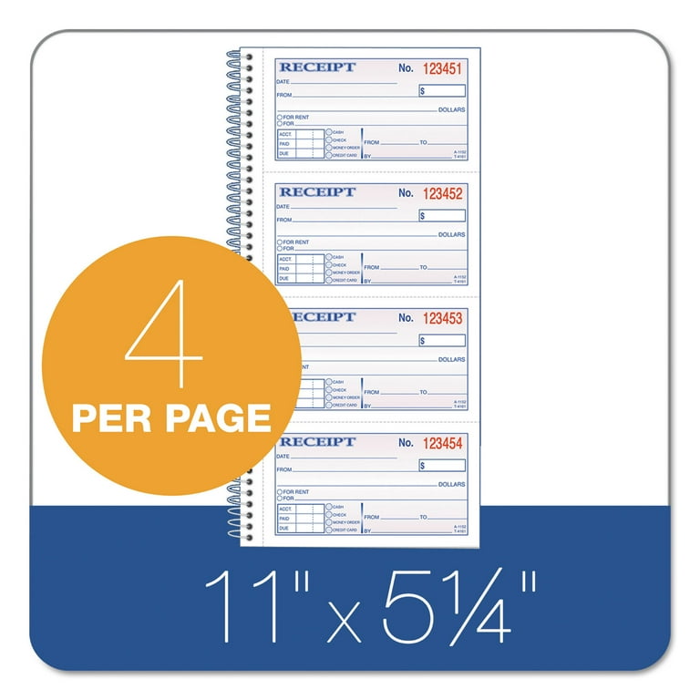 2-Part Receipt Book, Two-Part Carbonless, 4.75 x 2.75, 4 Forms/Sheet, 200 Forms Total 2-Part Receipt Book, Two-Part Carbonless, 4.75 x 2.75, 4 Forms/Sheet, 200 Forms Total