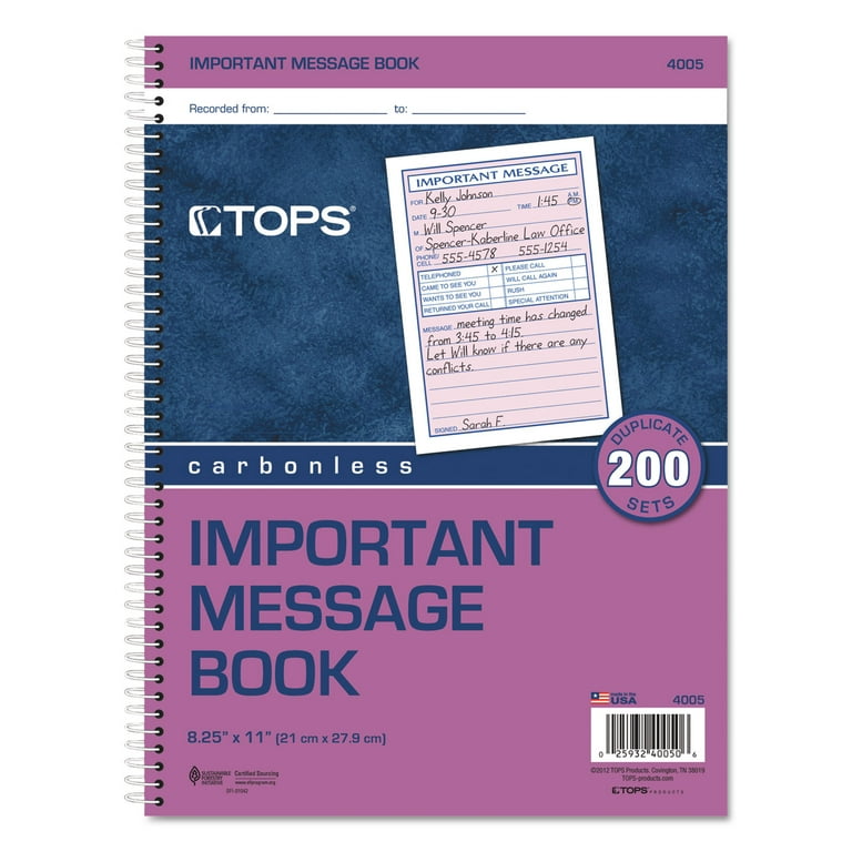 Telephone Message Book with Fax/Mobile Section, Two-Part Carbonless, 3.88 x 5.5, 4 Forms/Sheet, 200 Forms Total Telephone Message Book with Fax/Mobile Section, Two-Part Carbonless, 3.88 x 5.5, 4 Forms/Sheet, 200 Forms Total