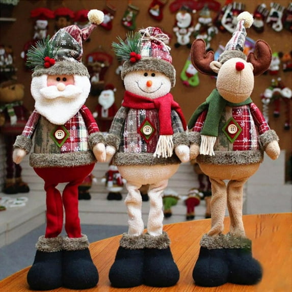 1PC Table Top Christmas Decorations Cute Christmas Sitting Santa Snowman Reindeer Doll Long Legs Christmas Ornament for Home Decoration