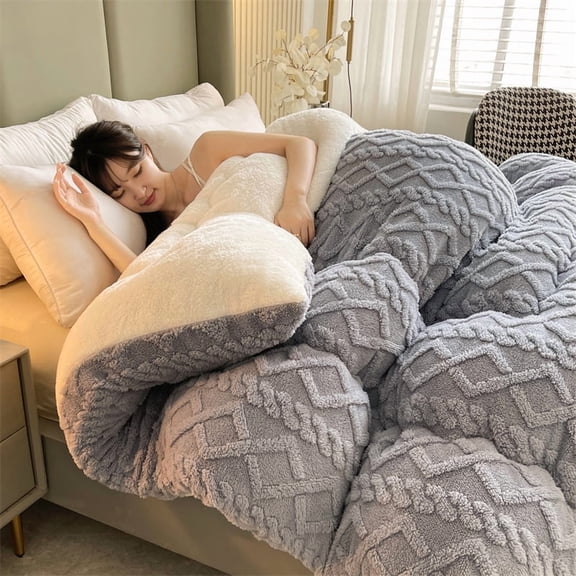 1PC Taffeta Fleece Comforter, Reversible Warm Bed Blanket, Ultra Soft Winter Bedding,King Size Gray
