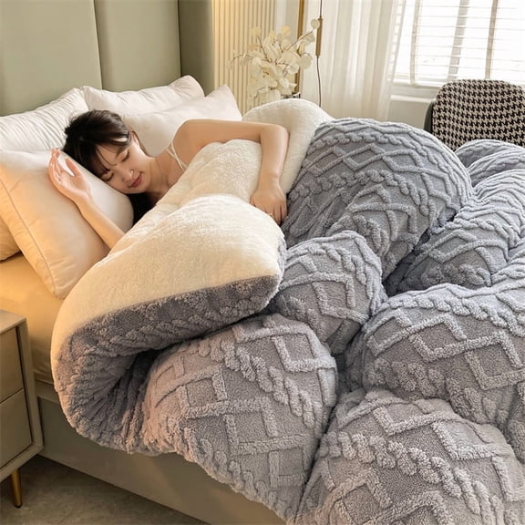 1PC Taffeta Fleece Comforter, Reversible Warm Bed Blanket, Ultra Soft Winter Bedding,King Size Gray