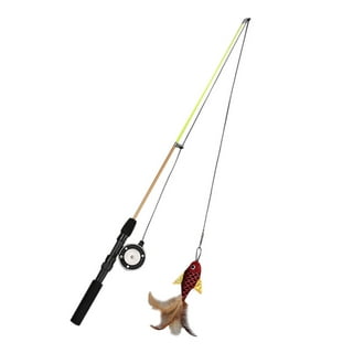 Yirtree Cat Fishing Pole Toy, Retractable wand cat toy with Reel