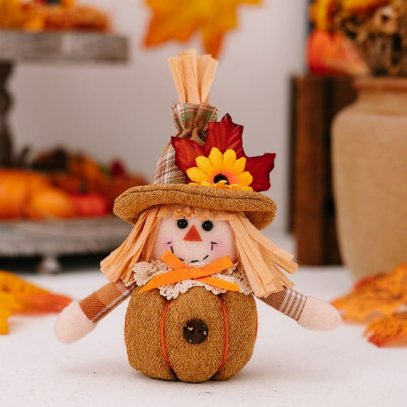 1PC Thanksgiving Scarecrow Decorations Fall Harvest Scarecrow Pumpkin Decor Figurines Autumn Decor for Home Table Thanksgiving Day Party Supplies