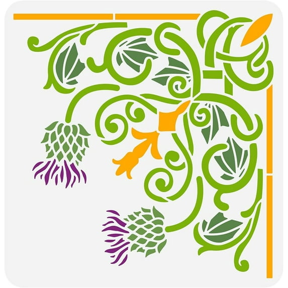 1PC Thistle Flower Corner Stencil 11.8x11.8inch Reusable Floral Drawing Painting Stencils Templates