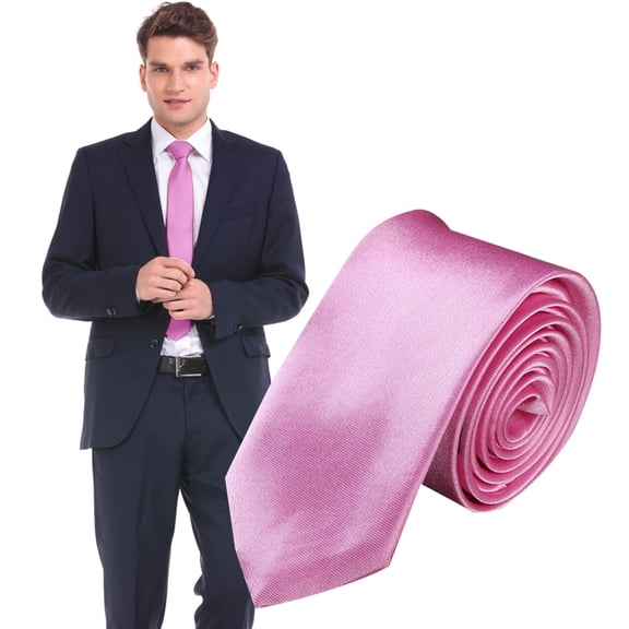 1PC Tie Pink Polyester Men's Ties Solid Pure Color Plain Slim Necktie Skinny Ties for Men Slim Skinny Solid Necktie Necktie Men Plain Tie Party Wedding