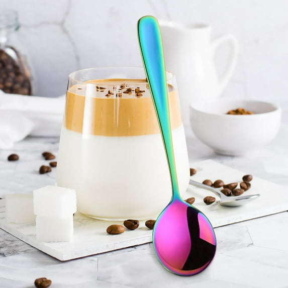 1PC Tiny Spoon, Colored Mini Stainless Steel Spoon, Small Spoons for Desserts, Sugar Honey Salt Spoon, Demitasse Scoop, Serving Spoon, Little Teaspoons Stirring Spoons Round-Multicolor