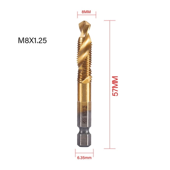 1PC Titanium Plated Hex Shank HSS Screw Thread Metric Tap Drill Compound tap