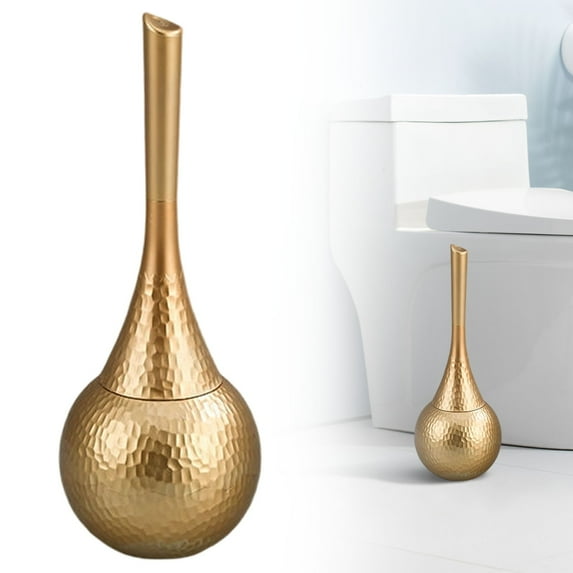 1PC Toilet Brush and Holder Set, Elegant Toilet Brush Set – Stylish Hammered Design, Durable Handle, Anti-Splash Base, Modern Bathroom Accessories, Easy to Clean & Maintain (Gold)