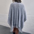 thumbnail image 1 of 1PC Top Gray Cotton Ladies Crochet Open Knit Fringe Cape Shawl Sweater Cardigan, 1 of 6