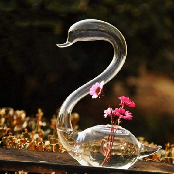 1PC Transparent Glass Swan Vase for Valentine Wedding Lovers Gift Household Home Decor