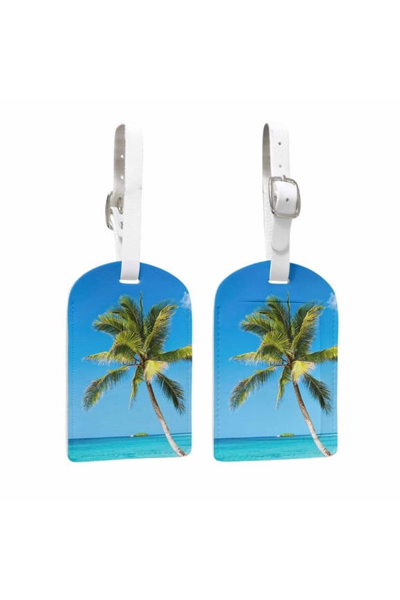 1PC Tropical Beach Palm Tree Luggage Tag, Double-Sided Printed Microfiber PU Leather Travel Tag with Adjustable Strap, Waterproof Suitcase Identifier