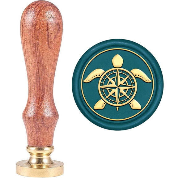 Turtle Compass Wax Seal Stamp Sea Turtle Animal Sealing Wax Stamps 30mm Removable Retro Wood Stamp for Thanksgiving Card/Envelope/Gift Wrap/Party Invitation Colorful DIY