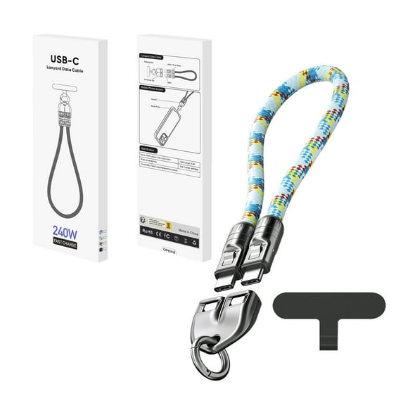 1PC Type C To Type C 240W Charging With Wearable Bracelet Design 5A Fast Charging USB C Phone Crossbody&Wrist Strap Lanyard Portable Fashion Fast Charger