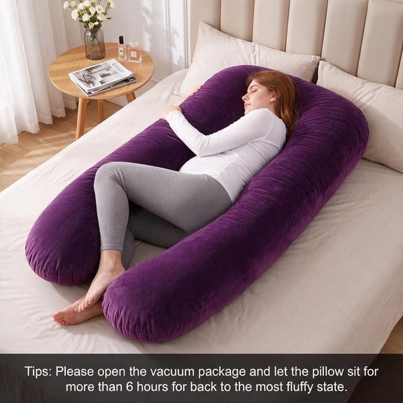 1PC U-Shaped Pregnancy Pillow, Full Body Side Sleeping Pillow with Belly Support, Removable & Washable Pillow Cover, Support Pillow for Back,47''*21''(Purple)Cover Material: 100% Polyester
