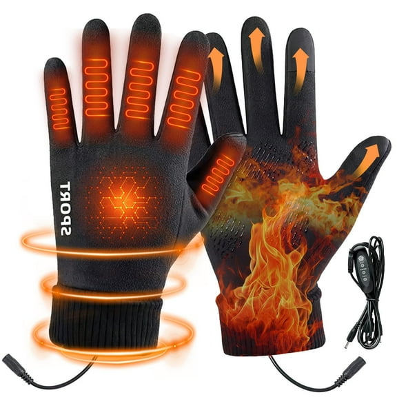 1PC USB Heated Gloves for Men Women - Electric Hand Warmers with 3 Adjustable Temperatures, Knitted Wool, Full Finger Design, Heated Back and 5 Fingers for Winter - Black