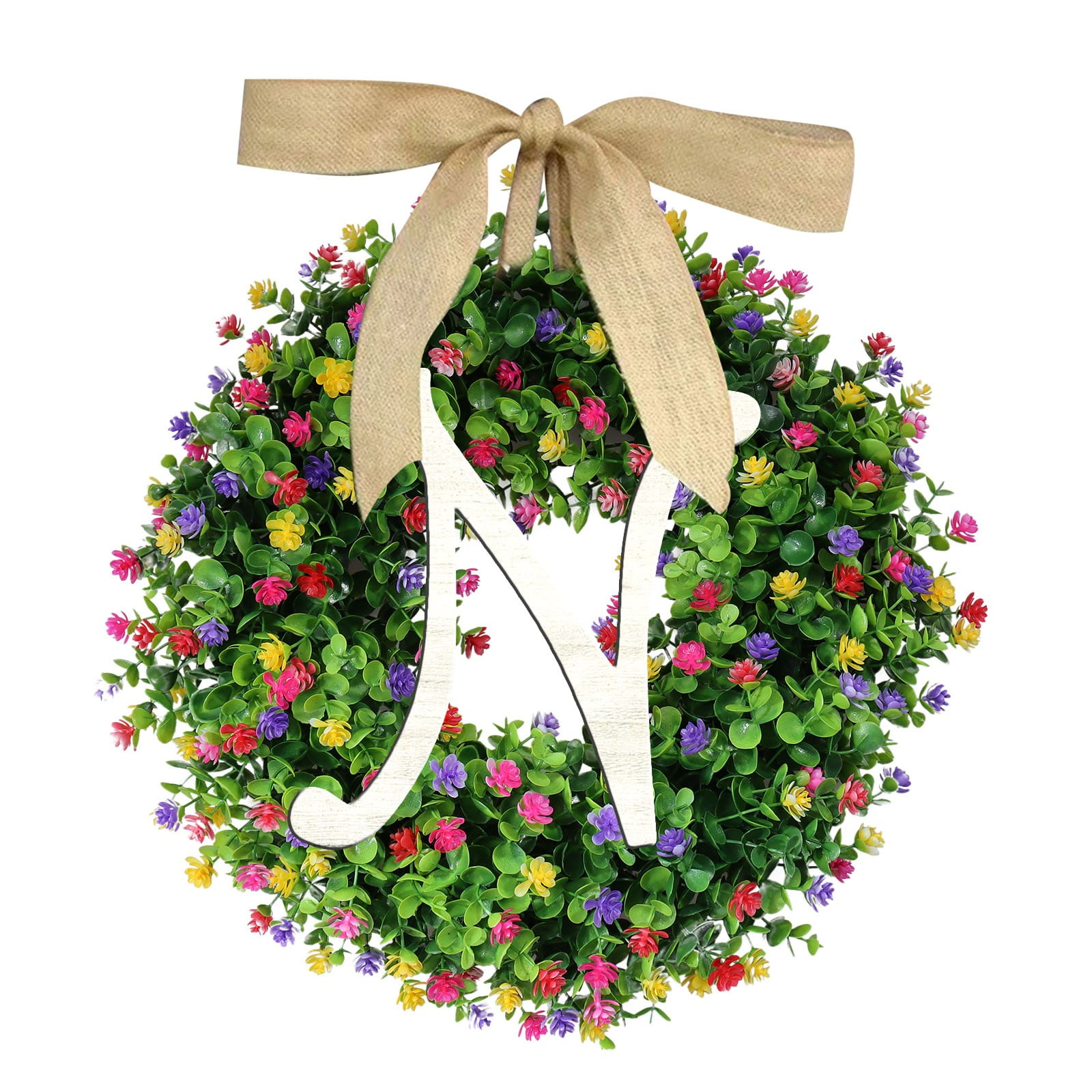 1PC Unique Last Name Year Round Front Door Wreath With Bow Sign