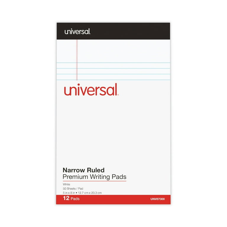 Premium Ruled Writing Pads with Heavy-Duty Back, Narrow Rule, Black Headband, 50 White 5 x 8 Sheets, 12/Pack Premium Ruled Writing Pads with Heavy-Duty Back, Narrow Rule, Black Headband, 50 White 5 x 8 Sheets, 12/Pack