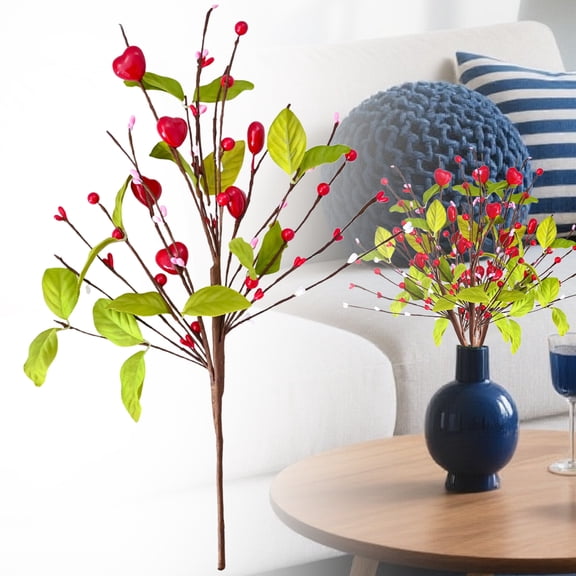 1PC Valentine's Day Artificial Flower Picks Pink Red Heart Accents Faux Floral for Anniversary Wedding Holiday Home Ornament Decor,Valentine Floral Pick,Red