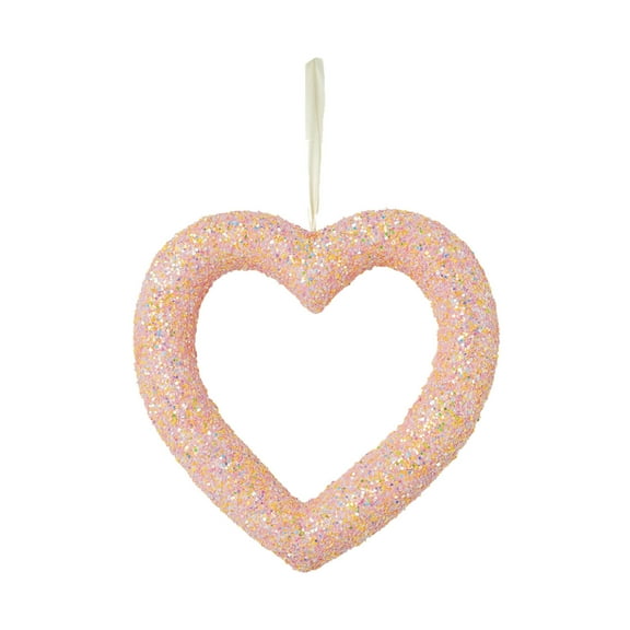 1PC Valentine's Day Tinsel Heart Wreath - 11.81 Inch Glitter Heart Shaped Hanging Ornament for Front Door, Wall, Party & Farmhouse Decor