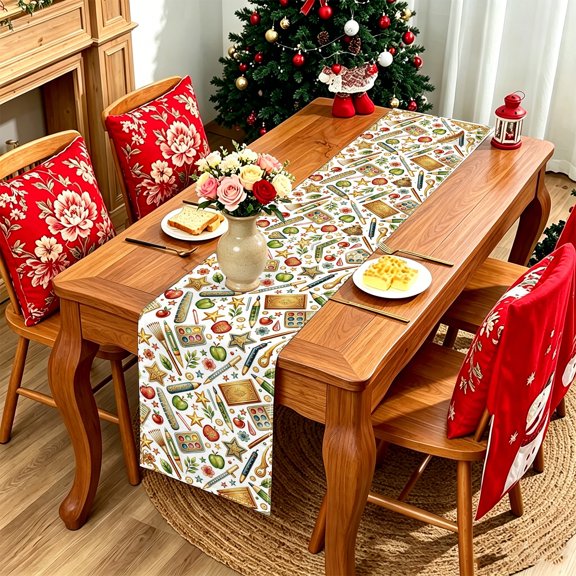 1PC Vintage Art Painting Tools 2D Printed Long Table Linen Runner, Kitchen Garden Holiday Dinner Decor, Perfect Holiday Gift For Thanksgiving Christmas