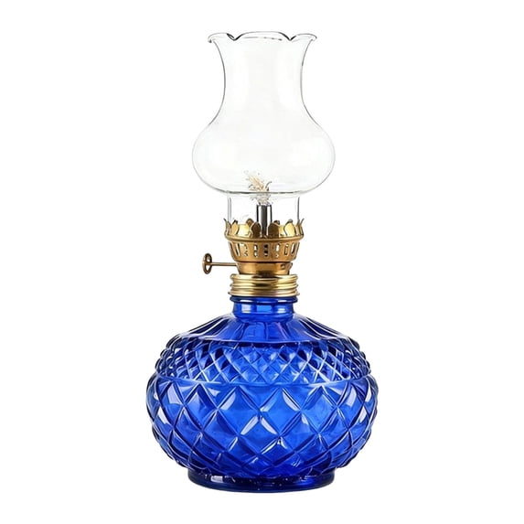 1PC Vintage Colored Glass Kerosene Oil Lamp, Decorative Tabletop Lantern for Household Ornament & Backup Emergency Lighting