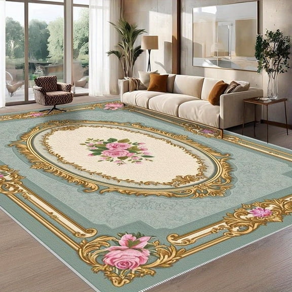 1PC Vintage Floral Pattern Area Rug Local Carpet, Lightweight Washable Easy-to-Tidy Carpet Mat Festival Gift, Suitable for Living Room, Bedroom, Dining Room, Office, Hallway, Room Accessones