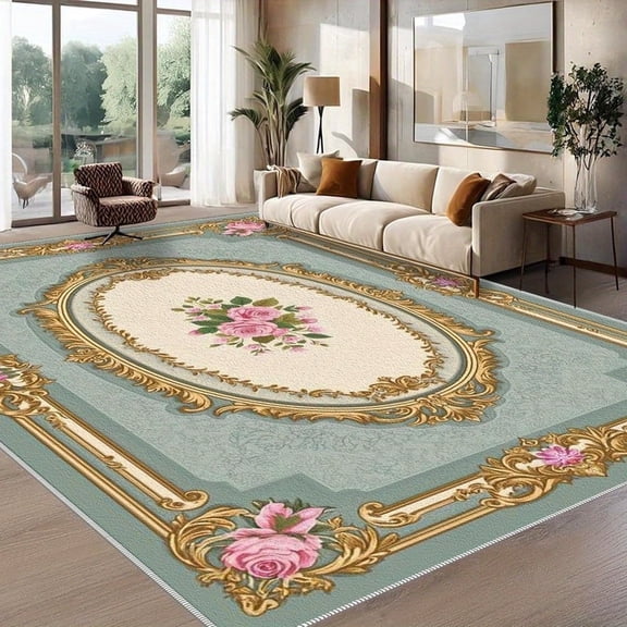 1PC Vintage Floral Pattern Area Rug Local Carpet, Lightweight Washable Easy-to-Tidy Carpet Mat Festival Gift, Suitable for Living Room, Bedroom, Dining Room, Office, Hallway, Room Accessones