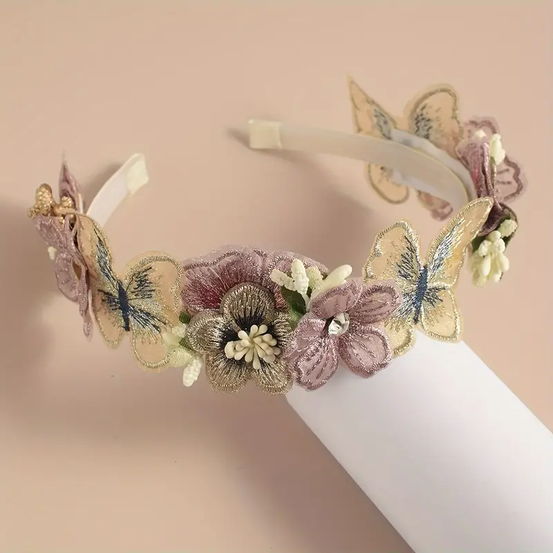 1PC Vintage Glamour Butterfly Flower Headband - Elegant  Hair  Decorative Design, and Comfortable Wear for Women's Daily